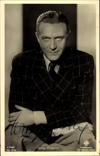 Ak Schauspieler Willy Fritsch, Portrait, Ross 2955/1, UFA, Autogramm
