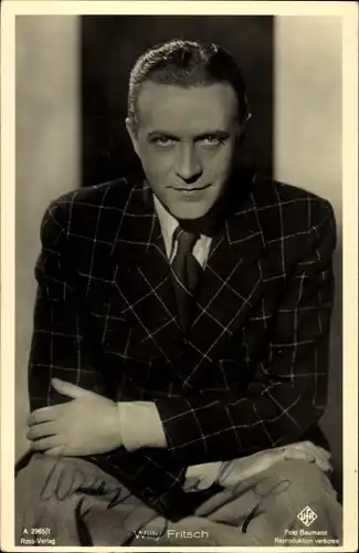 Ak Schauspieler Willy Fritsch, Portrait, Ross 2955/1, UFA, Autogramm