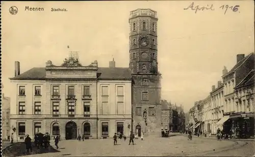 Ak Menin Menen Meenen Lys Westflandern, Stadhuis, Platz, Rathaus