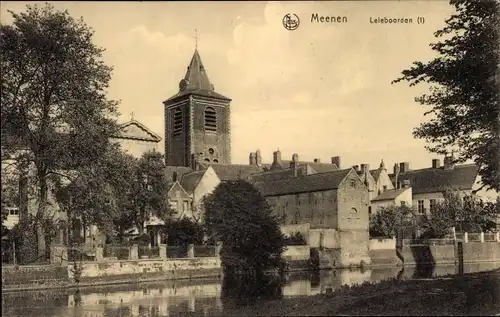 Ak Menen Lys Westflandern, Cote de la Lys, Uferpartie, Kirche