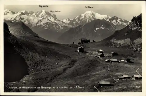 Ak Bretaye Kanton Waadt, Chalets und Restaurant de Bretaye und die Kette Mt. Blanc