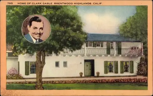 Ak Brentwood Highlands Kalifornien USA, Home of Clark Gable, Schauspieler