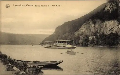 Ak Hermeton sur Meuse Wallonien Namur, Bateau Touriste a Mon Mote