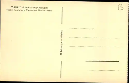 Ak Madrid Spanien, Avenida Pi y Margall, Teatro Fontaiba y Almacenes Madrid-Paris