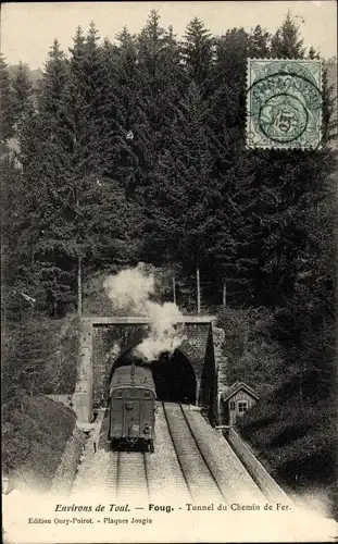 Ak Foug Meurthe et Moselle, Tunnel du Chemin de Fer, Wald, Lokomotive