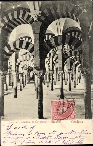 Ak Córdoba Andalusien Spanien, Interior Laberinto de Columnas, Mezquita