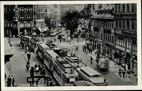 Ak Chemnitz in Sachsen, Johannisplatz, Straßenbahn Linie 2