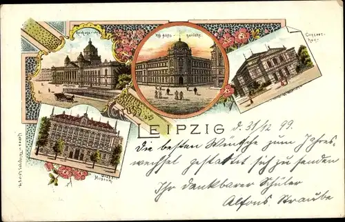 Litho Leipzig in Sachsen, Reichsgericht, Kgl. Amtsgericht, Konzerthaus