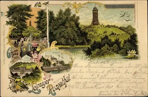 Litho Leipzig in Sachsen, Aussichtsturm auf dem Scherbelberg, Kaiserpark, Schützenhof
