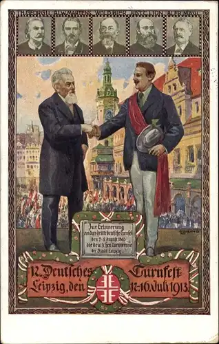 Künstler Litho Liebing, Leipzig in Sachsen, 12. Deutsches Turnfest 1913, Herz und Hand dem Vaterland