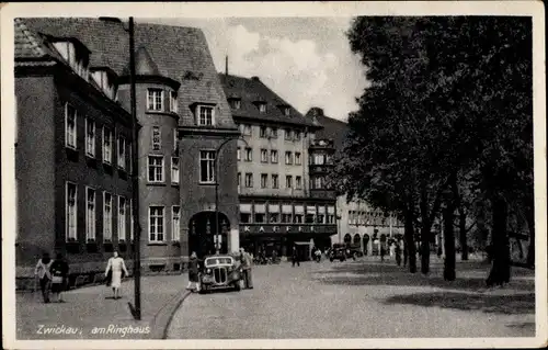 Ak Zwickau in Sachsen, Ringhaus, Passanten, Auto