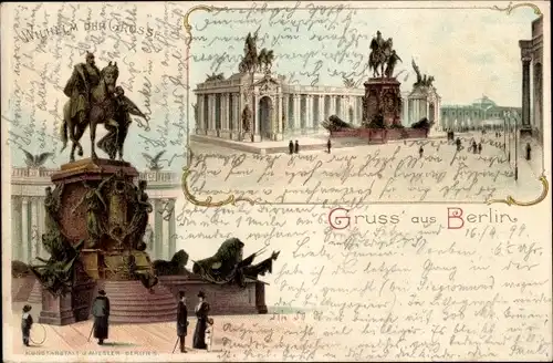 Litho Berlin Mitte, Denkmal Wilhelm der Große, 100 jährige Geburtstagsfeier Wilhelm I 1897