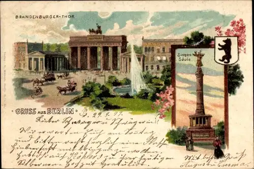 Litho Berlin, Brandenburger Tor, Siegessäule, Wappen