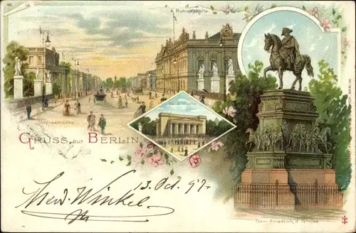 Litho Berlin Mitte, Neue Wache, Ruhmeshalle, Schlossbrücke, Denkmal Friedrich der Große