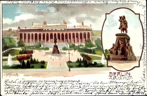 Künstler Litho Münch, C., Berlin, Lustgarten, Denkmal Friedrich Wilhelm III.