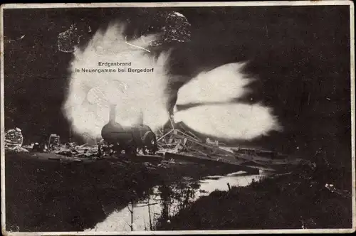 Ak Hamburg Bergedorf Neuengamme, Erdgasbrand 1910, Nacht