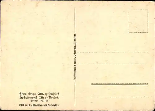 Ak Borbeck Mitte Essen im Ruhrgebiet, Friedr. Krupp, Blick auf die Hochöfen und Gießbetten