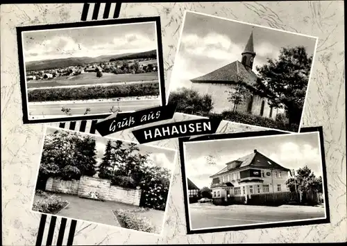 Ak Hahausen Niedersachsen, Ortsansicht, Kirchturm, Haus, Denkmal