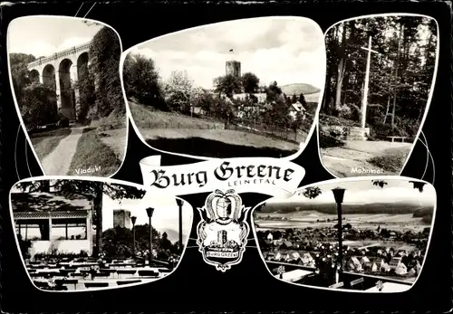 Ak Kreiensen Einbeck, Burggaststätte, Viadukt, Mahnmal, Ortsansicht