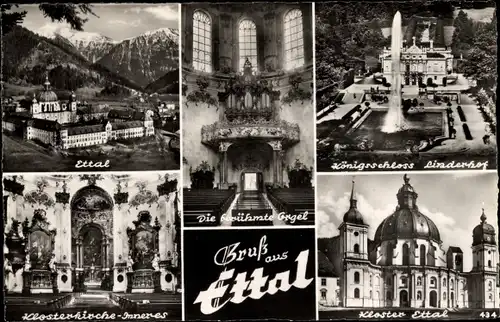 Ak Ettal Oberbayern, Kloster, Benediktinerabtei, Klosterkirche Inneres, Orgel, Schloss Linderhof