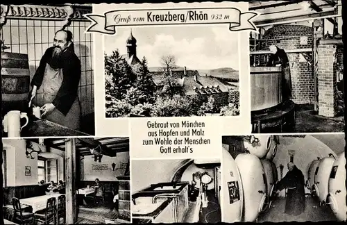 Ak Bischofsheim an der Rhön, Franziskaner Kloster Kreuzberg, Brauerei, Kessel, Speiseraum