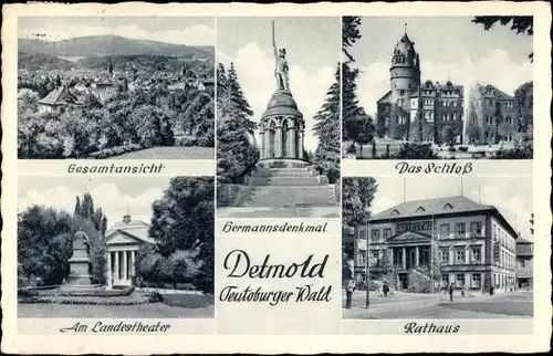 Ak Detmold am Teutoburger Wald, Hermannsdenkmal, Gesamtansicht, Am Landestheater, Schloss
