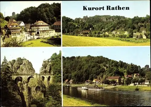 Ak Rathen an der Elbe Sächsische Schweiz, Basteibrücke, Dampferanlegestelle, Ortsansicht