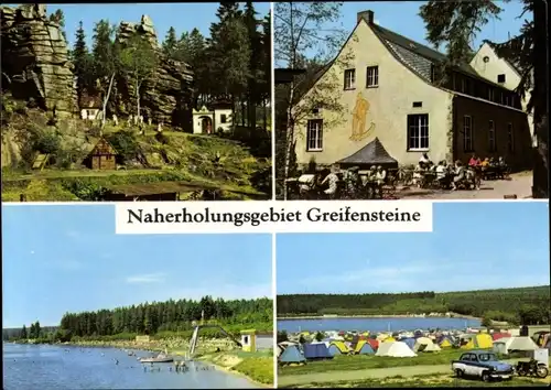 Ak Ehrenfriedersdorf im Erzgebirge, Greifensteine, Naturtheater, Konsum-Gaststätte Berghaus, Freibad