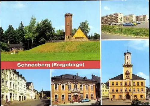 Ak Schneeberg im Erzgebirge, Keilberg, Neubaugebiet, Ernst-Schneller-Platz, Rathaus, Museum