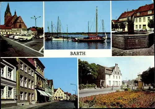 Ak Barth an der Ostsee, Markt, An der Mole, Brunnen, Ernst Thälmann Straße, Parkanlage Dammstraße