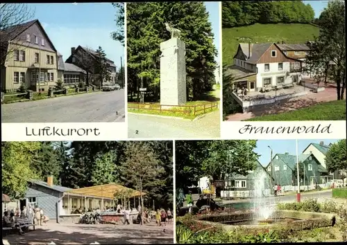 Ak Frauenwald am Rennsteig Ilmenau in Thüringen, Monument, Gaststätte Frauenbachmühle, Waldcafe