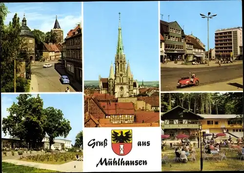 Ak Mühlhausen in Thüringen, Thomas-Müntzer-Stadt, Inneres Frauentor, Rabenturm, Wappen
