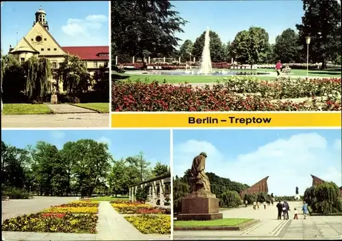 Ak Berlin Treptow, Rathaus, Rosengarten, Treptower Park, Sowjetisches Ehrenmal