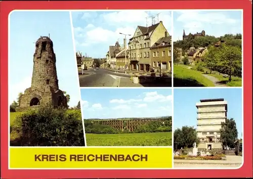 Ak Netzschkau im Vogtland, Friedensplatz, Kuhbergturm, Mylau, Burg, Göltzschtalbrücke, Reichenbach