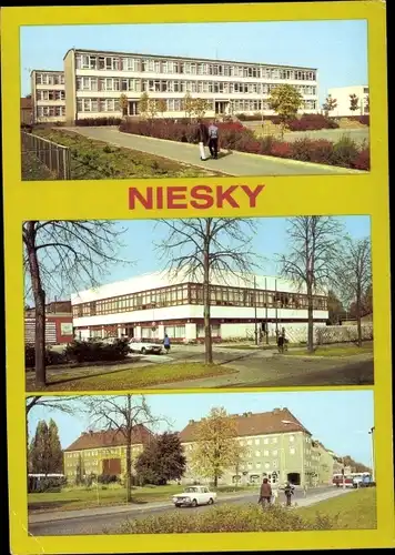 Ak Niesky in der Oberlausitz, Herbert Balzer Oberschule, Kulturhaus, Zinzendorfplatz, HOG Pizza