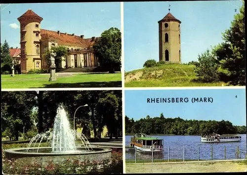 Ak Rheinsberg in der Mark, Schloss, Sanatorium, Leuchtturm, Rheinsberger See, Springbrunnen