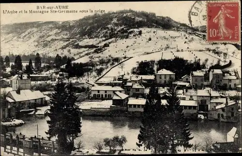 Ak Bar sur Aube, Aube und der Berg Sainte Germaine unter dem Schnee