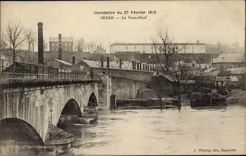 Ak Sedan Ardennes, Pont Neuf, Überschwemmung vom 27. Februar 1910