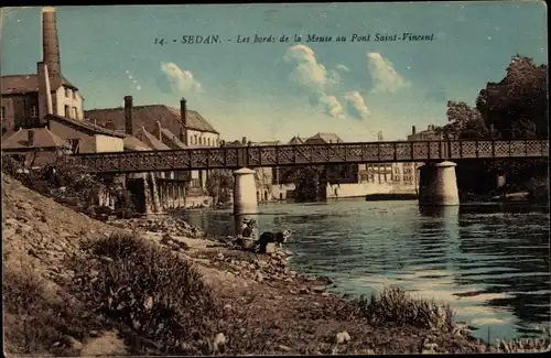 Ak Sedan Ardennes, Die Ufer der Maas bei Pont Saint Vincent