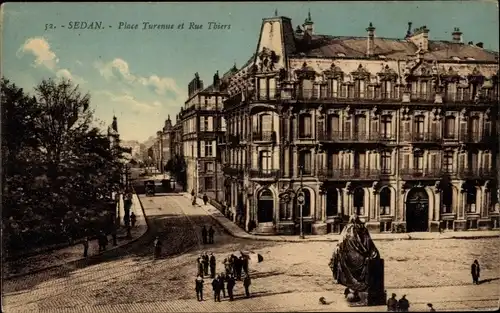 Ak Sedan Ardennes, Place Turenne, Rue Thiers