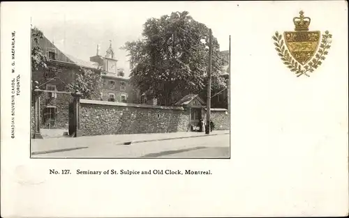 Ak Montreal Quebec Kanada, Seminary of the St. Sulpice und Old Clock, Wappen