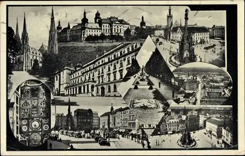 Ak Olomouc Olmütz Stadt, Uhr, Platz, Garten, Denkmal, Kirche