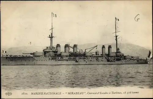 Ak Französisches Kriegsschiff Mirabeau, Französische Marine