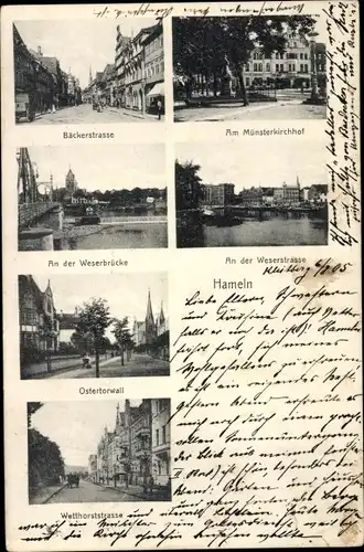 Ak Hameln an der Weser Niedersachsen, Bäckerstraße, Münsterkirchhof, Weserbrücke