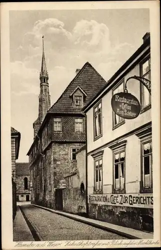 Ak Hameln an der Weser Niedersachsen, Zehnthofstraße, Marktkirche, Restaurant Café Zur Gerichts...