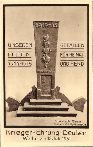 Ak Deuben Bennewitz Sachsen, Kriegerdenkmal, Weihe 1931