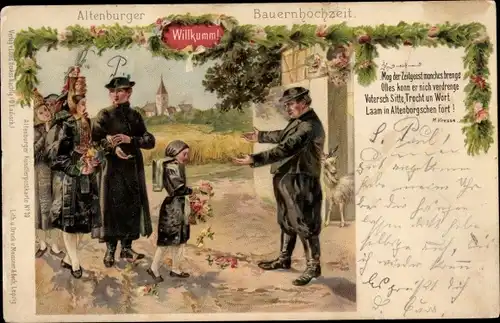 Litho Altenburg in Thüringen, Altenburger Bauernhochzeit, Trachten