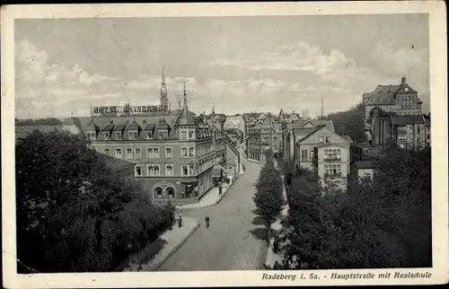 Ak Radeberg Sachsen, Hauptstraße mit Realschule, Hotel Kaiserhof