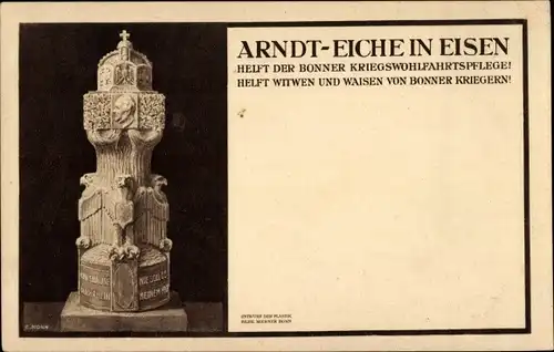 Ak Bonn am Rhein, Arndt Eiche in Eisen, Kriegswahrzeichen, Gedicht Rudolf Herzog