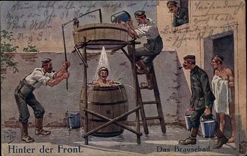 Künstler Ak Thiele, Arthur, Hinter der Front, Brausebad